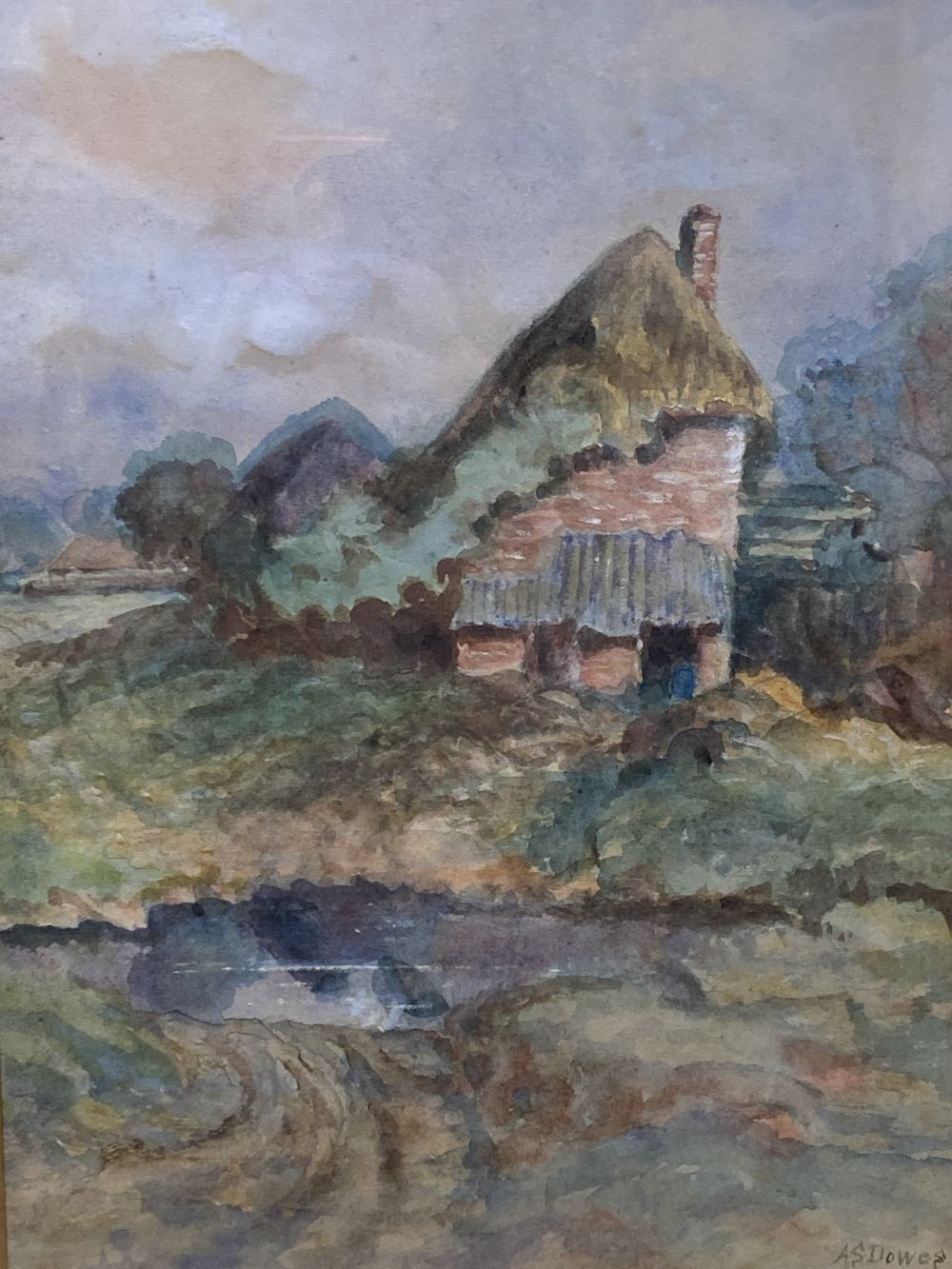 A.S. Dowes (c.1900), pair of watercolours, Old cottage at Nutbourne, Sussex and a Tudor cottage, Poinsted, Sussex, signed, 35 x 22cm